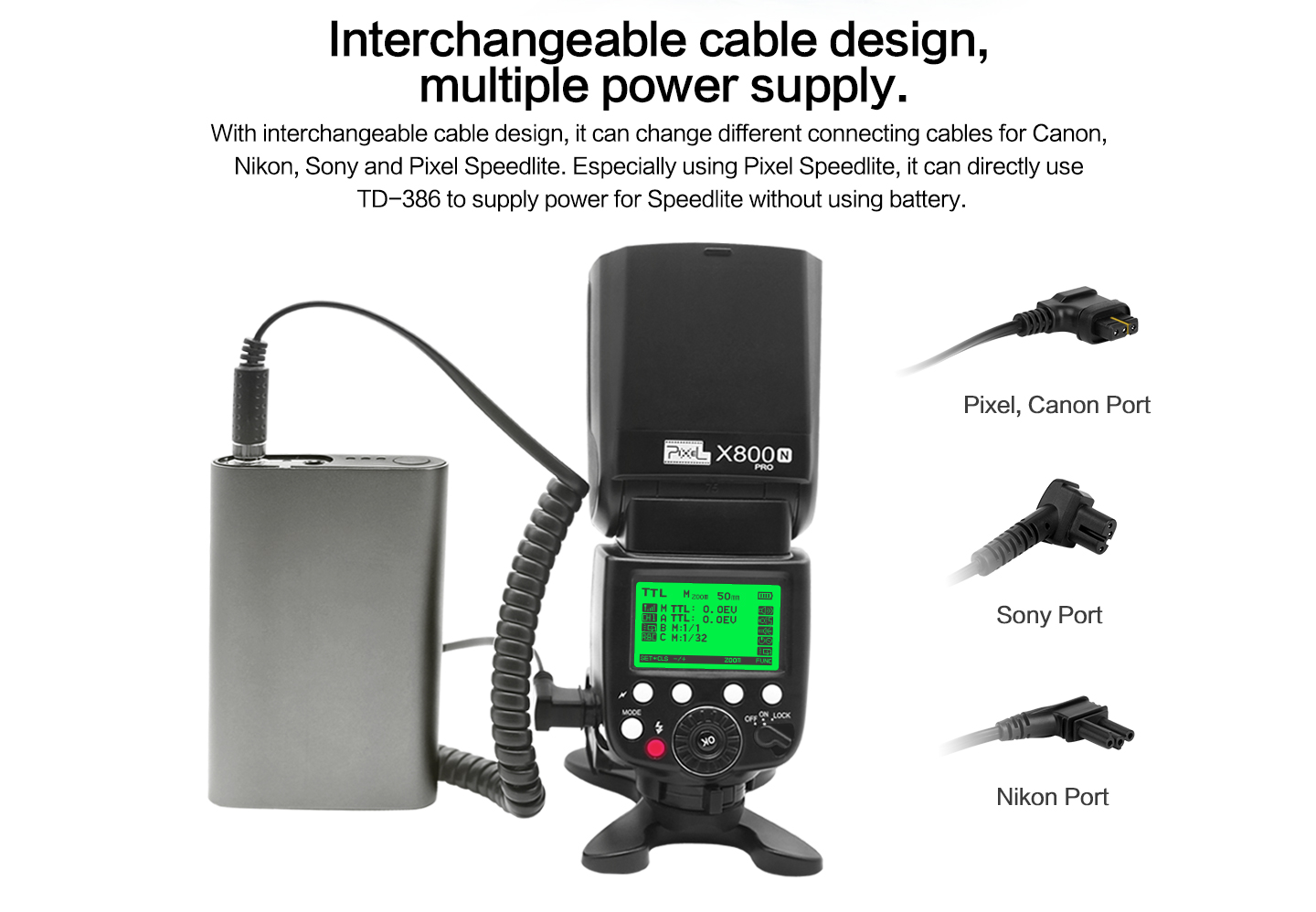 lnterchangeable cable design, multiple power supply