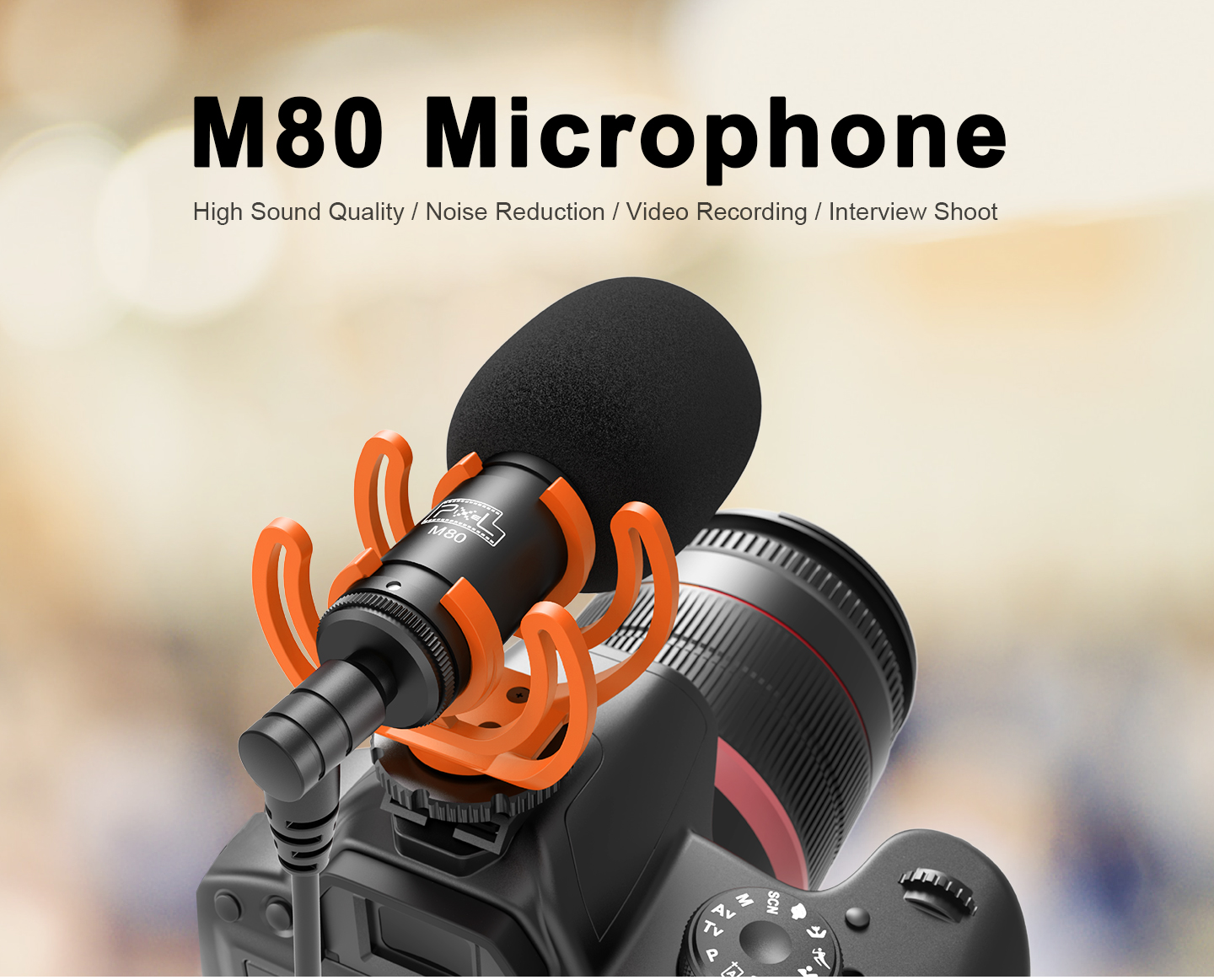 Pixel Camera Microphone M80 Super-Cardioid Directional Shotgun Microphone with 3M Extension Cable for DSLRs Handy Recorders Universal Video Microphone Tablets Laptop Smartphones Camcorders 