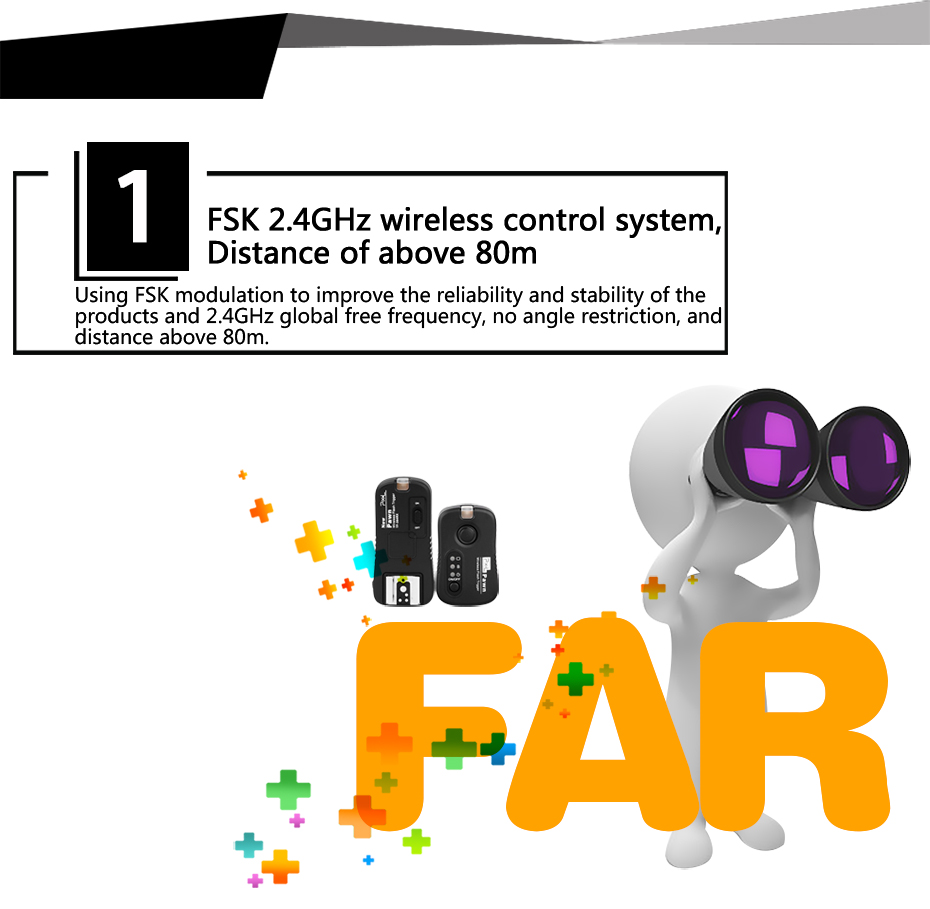 FDK 2.4GHz wireless control system, Distance of above 80m